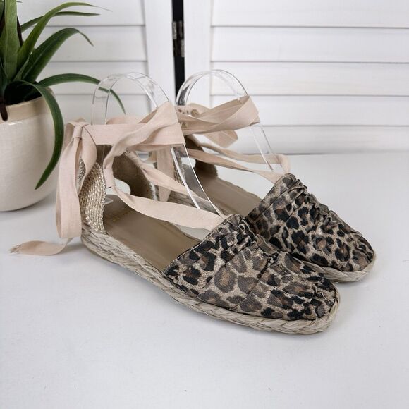 Stuart Weitzman Denia Cheetah Print Espadrille Flats Balletcore Tie Size 7M - Picture 2 of 12